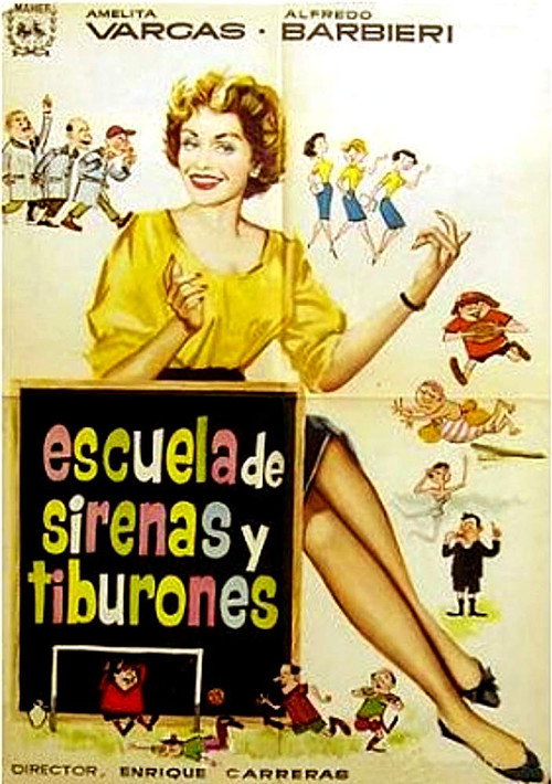 Escuela de sirenas y tiburones poster